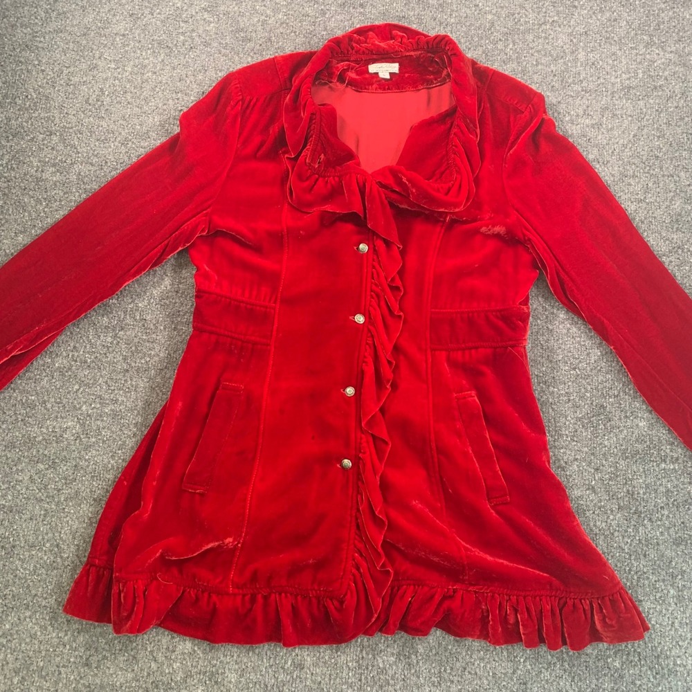 Tasha Polizzi Red Velvet Ruffle Jacket Western Boho‎ Silk Large Southwestern
